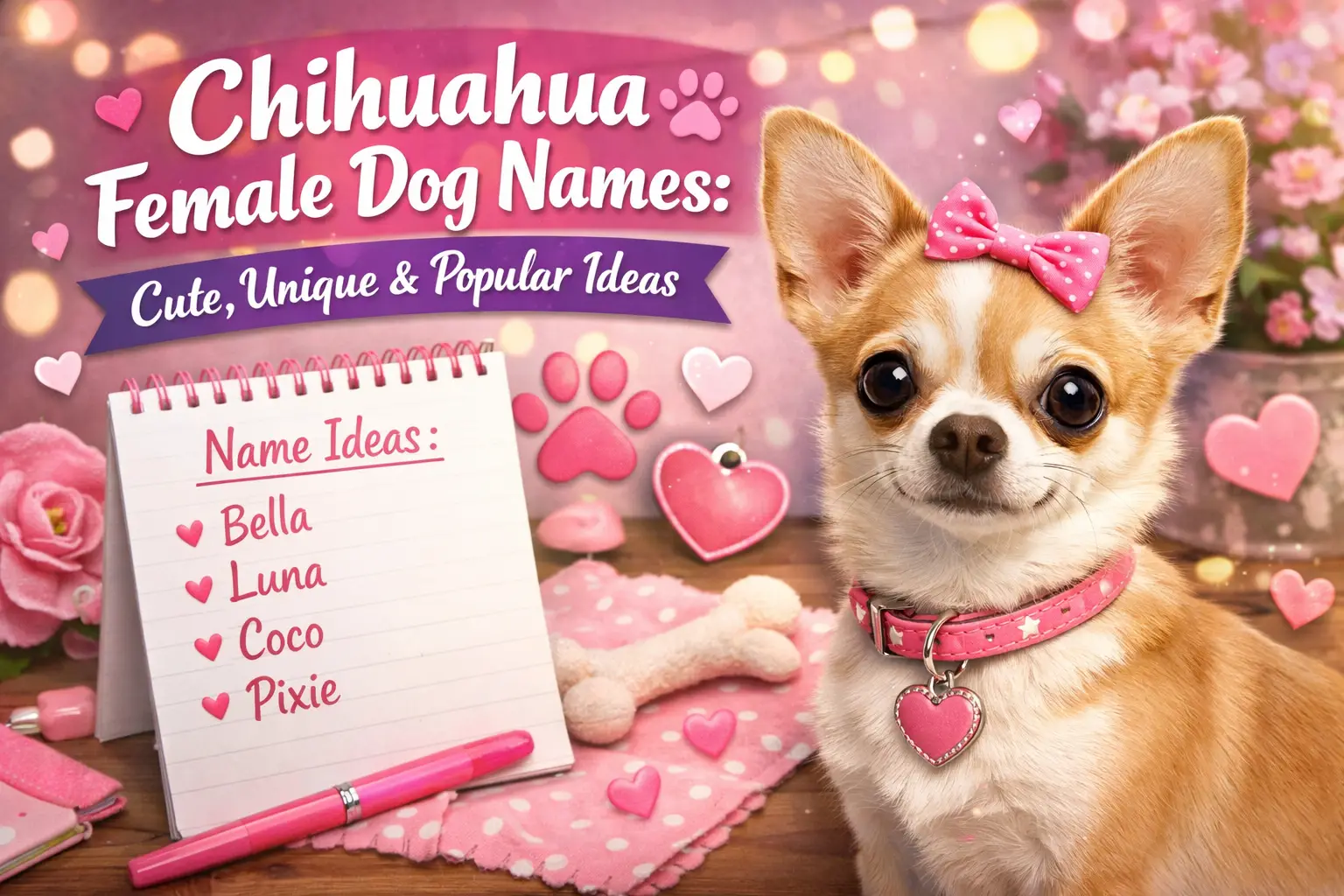 Discover cute, classy, unique, and trendy Chihuahua female dog names to match your tiny dog’s big personality.
