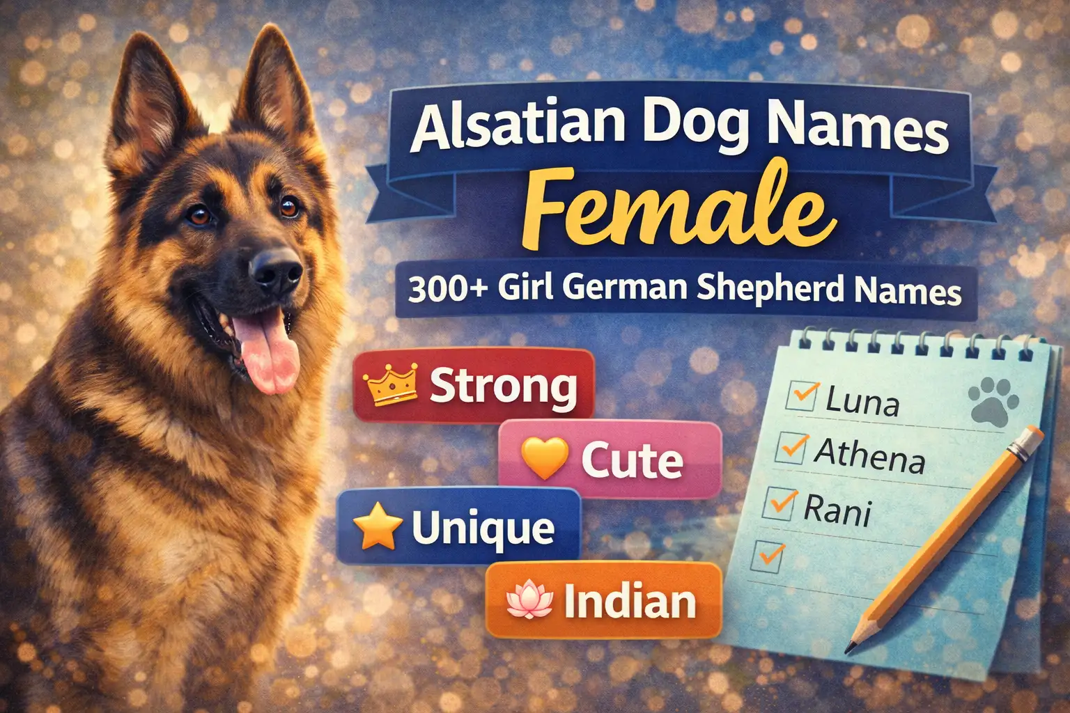 Looking for strong female Alsatian dog names? These powerful and confident German Shepherd girl names are perfect for loyal, brave, and intelligent dogs.